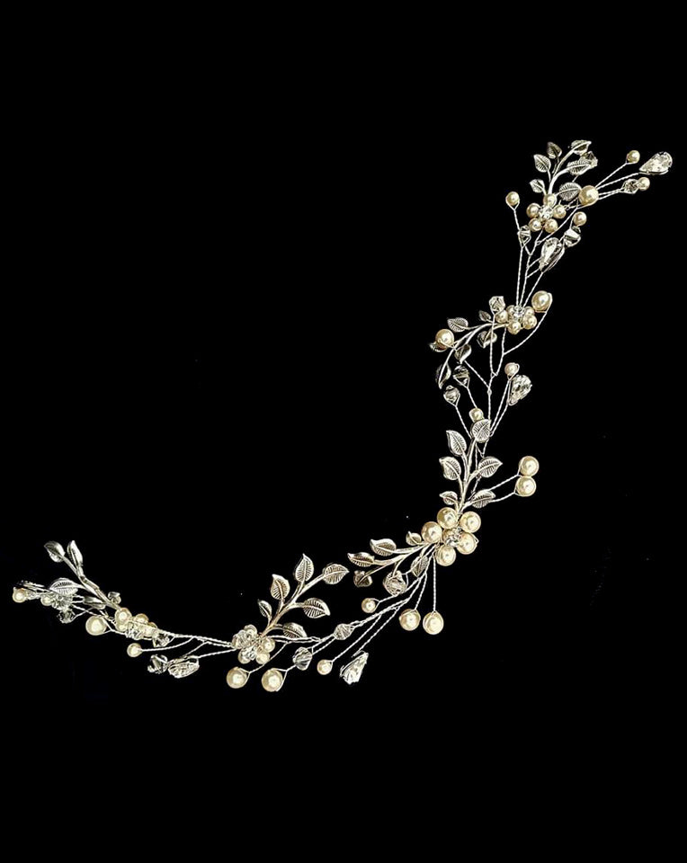 Elegant Pearl & Vintage Leaf Bridal Hair Vine - Laila by Kezani | Best Seller Wedding Headpiece for Brides, Boho Bridal Accessories, Perfect for Beach Weddings & Boho Chic Styling