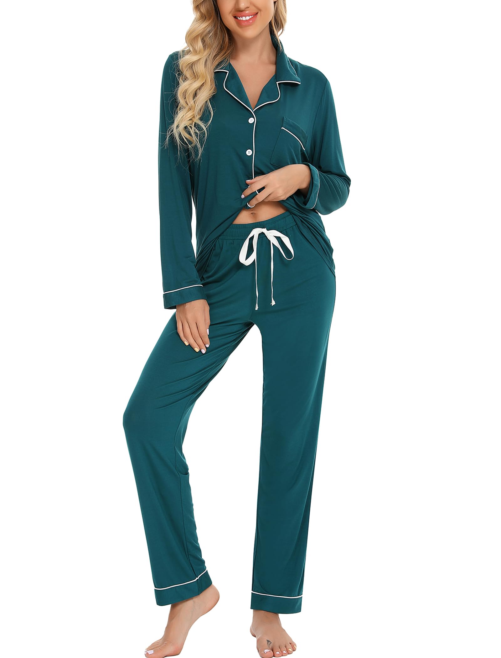 Leikar Women's Soft Button-Up Pajama Set - Long Sleeve Shirt & Comfortable Pajama Pants for Sleepwear, Lounge Wear & Cozy Nights at Home