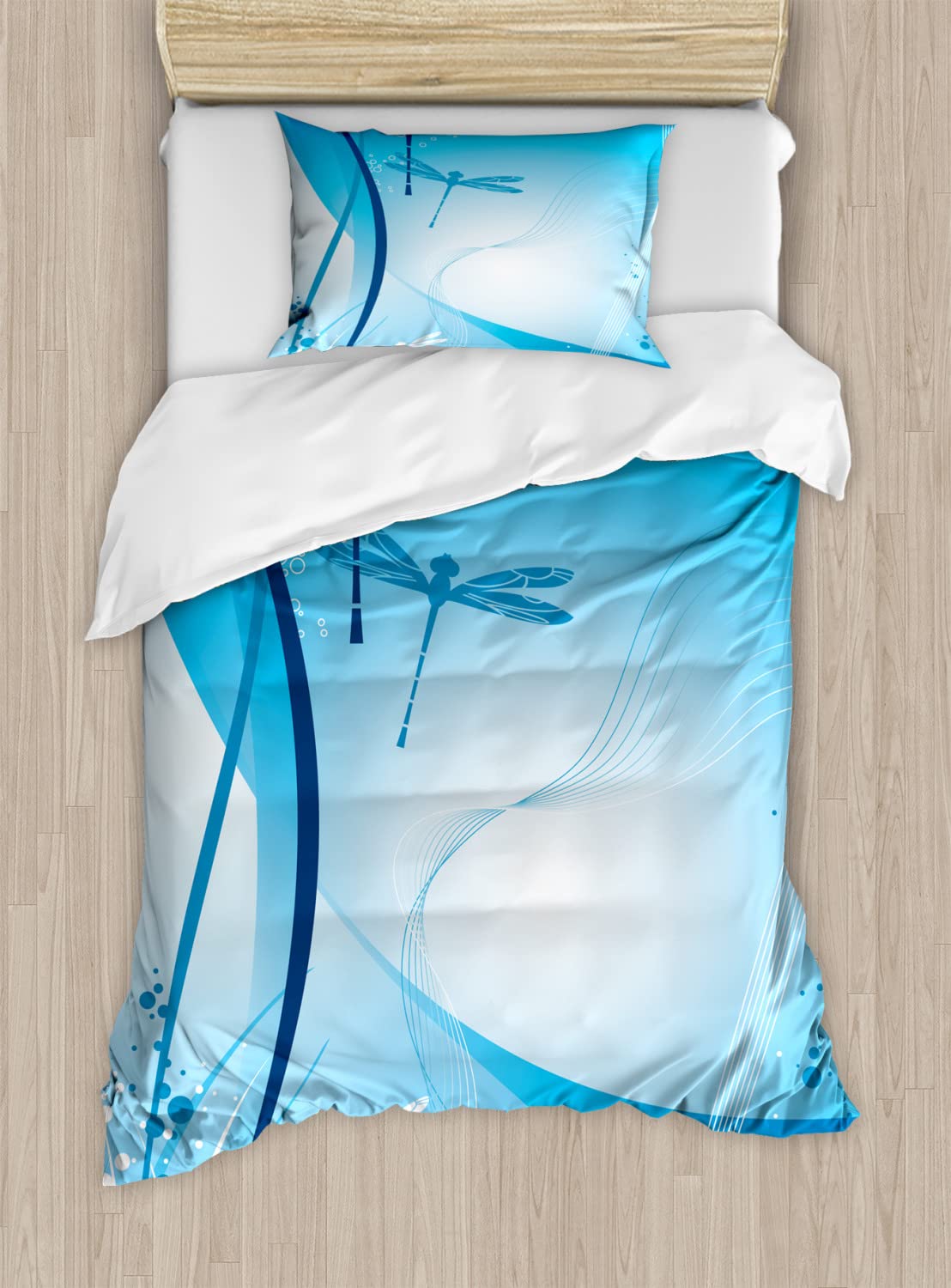Ambesonne Dragonfly Duvet Cover Set - Underwater Coral Reef & Flying Insects Nature Design, 2-Piece Cal King Bedding Set with 4 Pillowcases (Sky Blue & Violet) for Coastal & Nautical Themed Bedrooms