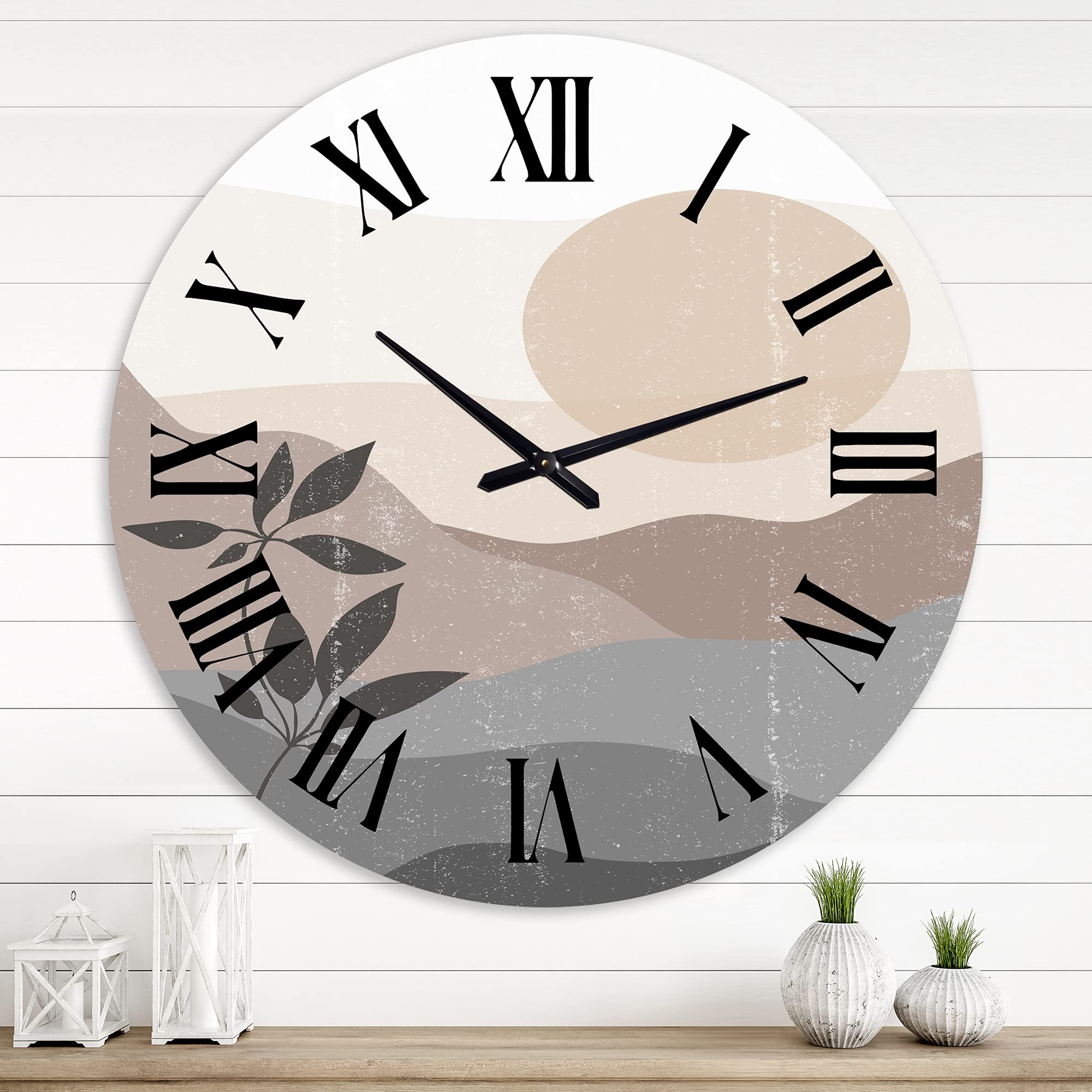 DesignQ Modern Wall Clock - Minimalist Mountain Landscape at Sunset, Abstract & Fractal Art, Large Silent Non-Ticking Clock for Office, Living Room, Bedroom Decor | Perfect for Home & Workspace Aesthetics