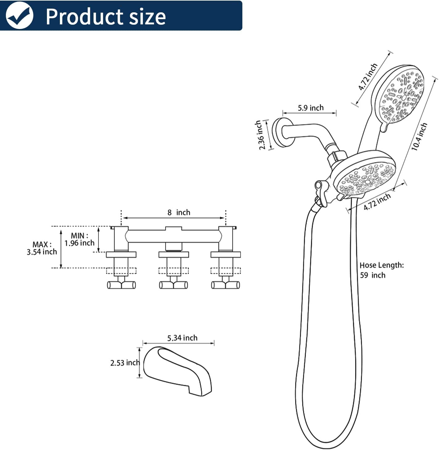 3 Handle Shower Faucet Set with Tub Spout - Complete Bathtub Shower System in Brushed Gold - Perfect for Bathroom Renovation & Luxury Spa Experience