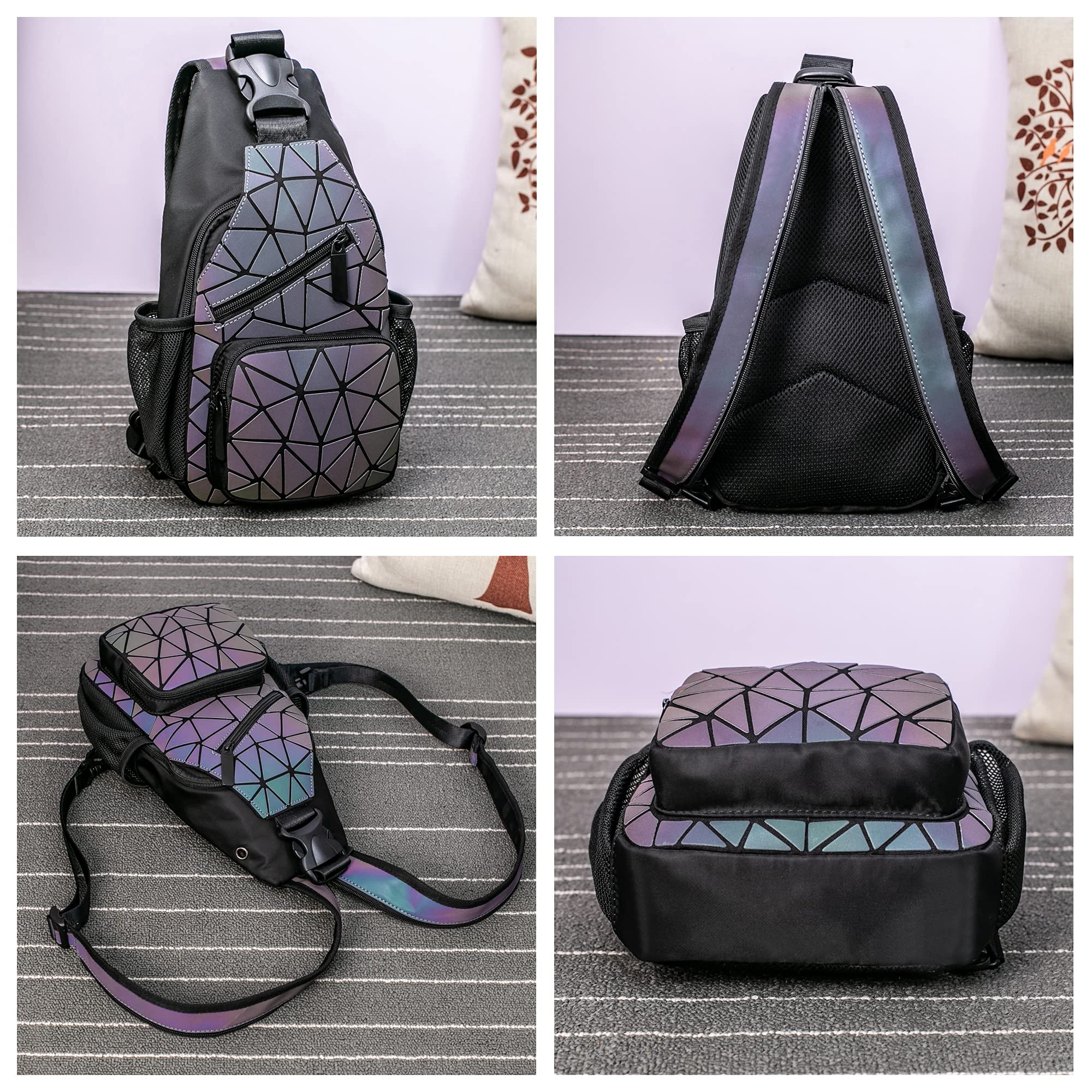 Luminous Geometric Backpack - Holographic Reflective Purse for Women, Night Out & Travel