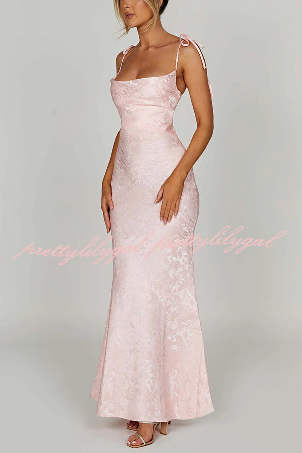 Elegant Jacquard Fabric Suspender Tie Slim Fishtail Maxi Dress for Women | Formal Evening Gown & Wedding Guest Dress