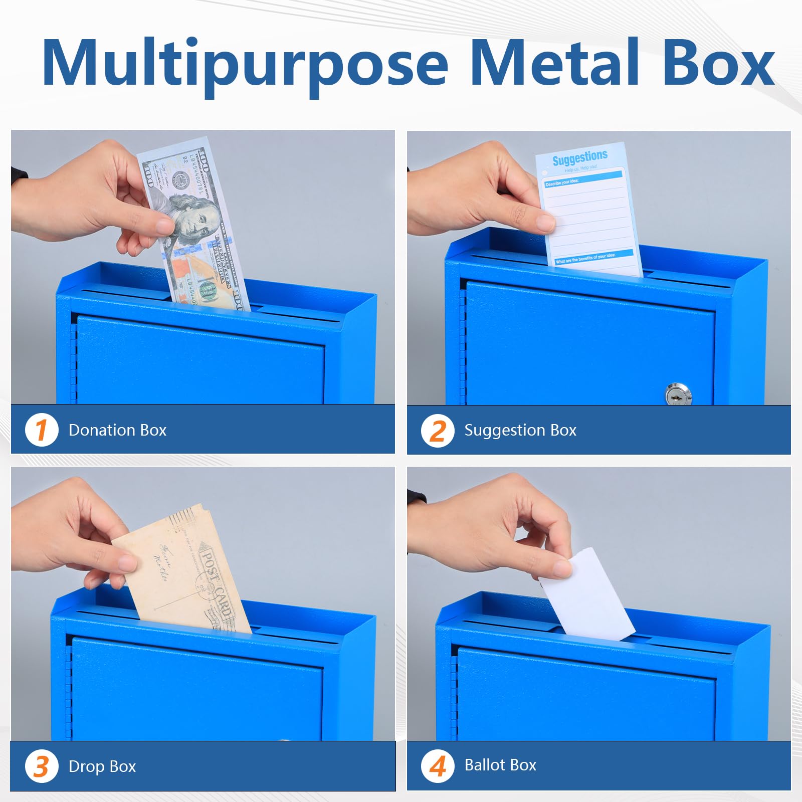 Secure Locking Mailbox with Key Drop - Wall Mounted Suggestion & Donation Box (9.8
