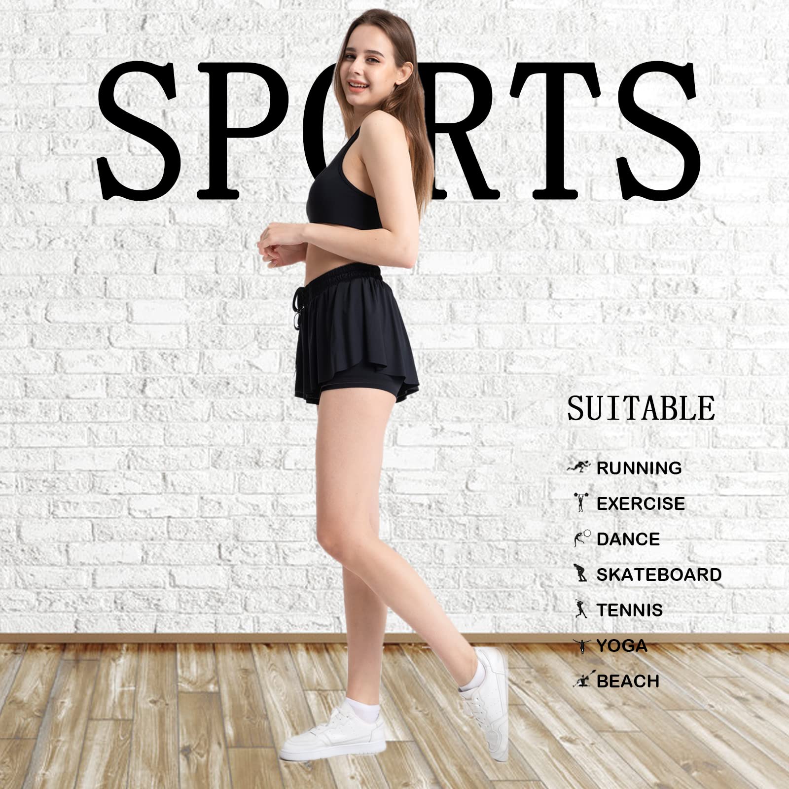 Blostirno Women's 2-in-1 Athletic Shorts with Skirt - High Waist Running Yoga Workout Shorts with Pockets & Drawstring - Breathable Summer Gym Shorts for Women - Perfect for Jogging, Yoga Class & Outdoor Activities