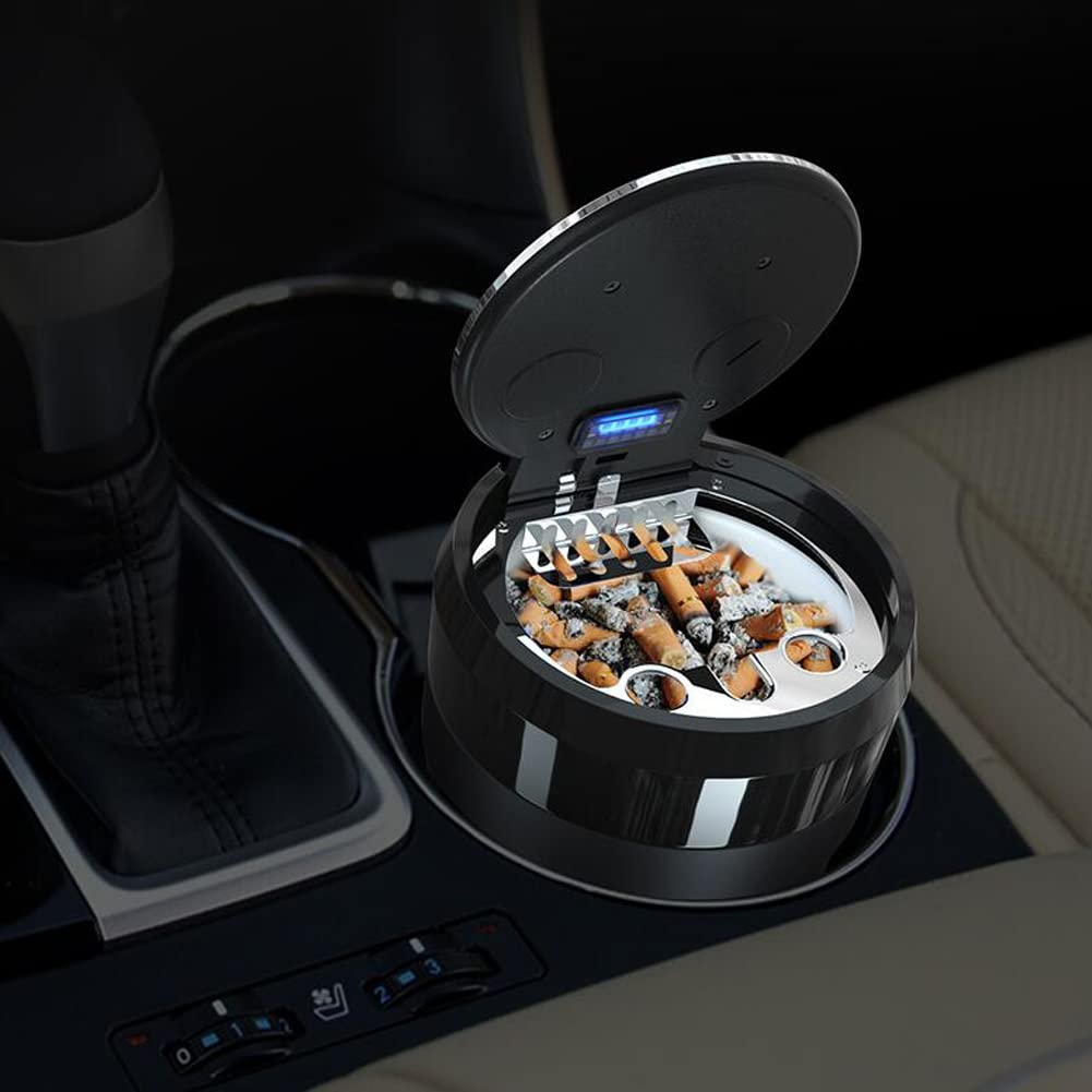 Smokeless Car Ashtray with Lid & Blue LED Light - Portable Cigarette Cup Holder, Detachable Car Decor for Home Office Travel - Perfect for Road Trips, Camping & Outdoor Adventures