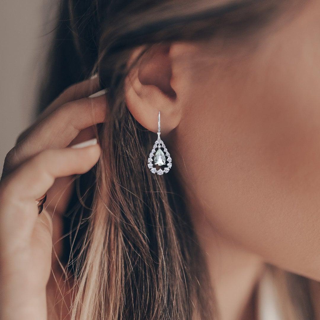 Green Amethyst Teardrop Dangling Earrings for Women | Elegant Drop Earrings | Handmade Jewelry Gift for Her | Perfect for Weddings, Parties & Special Occasions