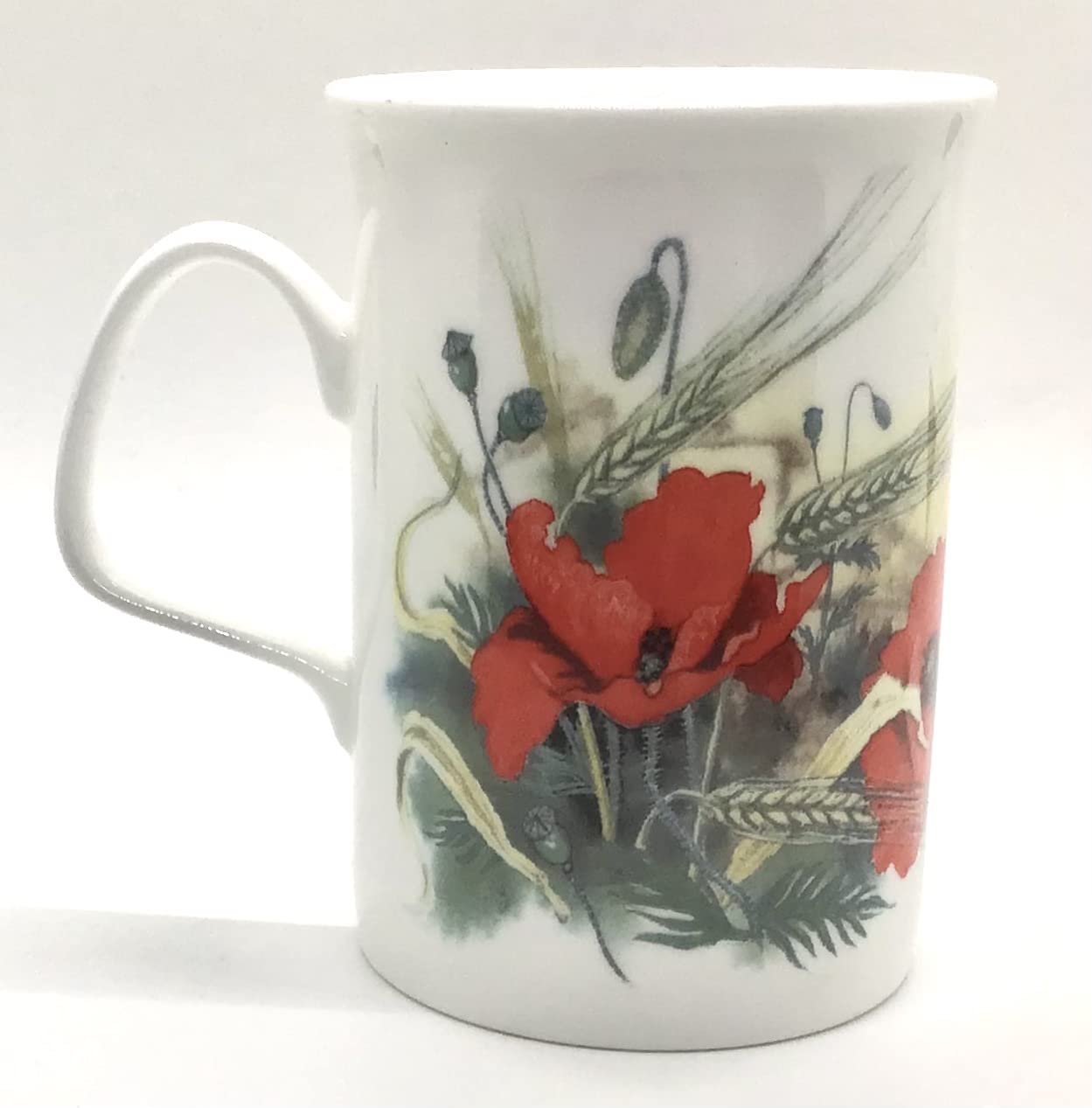 Roy Kirkham English Fine Bone China Mug - Red Poppy Chintz Design, Handcrafted in England (Red, White, Green) - Perfect for Afternoon Tea, Gifts & Home Decor