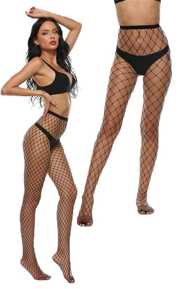 MANZI 4 Pairs Women's Fishnet Tights - Sexy Cross Mesh Stockings, Black Fishnet Pantyhose for Party, Halloween & Cosplay Outfits