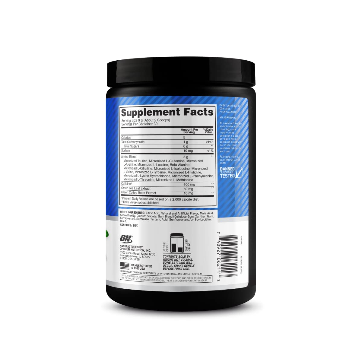 Optimum Nutrition Amino Energy Pre Workout Powder - Keto Friendly with BCAA, Green Tea & Green Coffee Extract - Blueberry Lemonade Flavor, 30 Servings | Boost Energy & Endurance for Gym, Running & Fitness Training