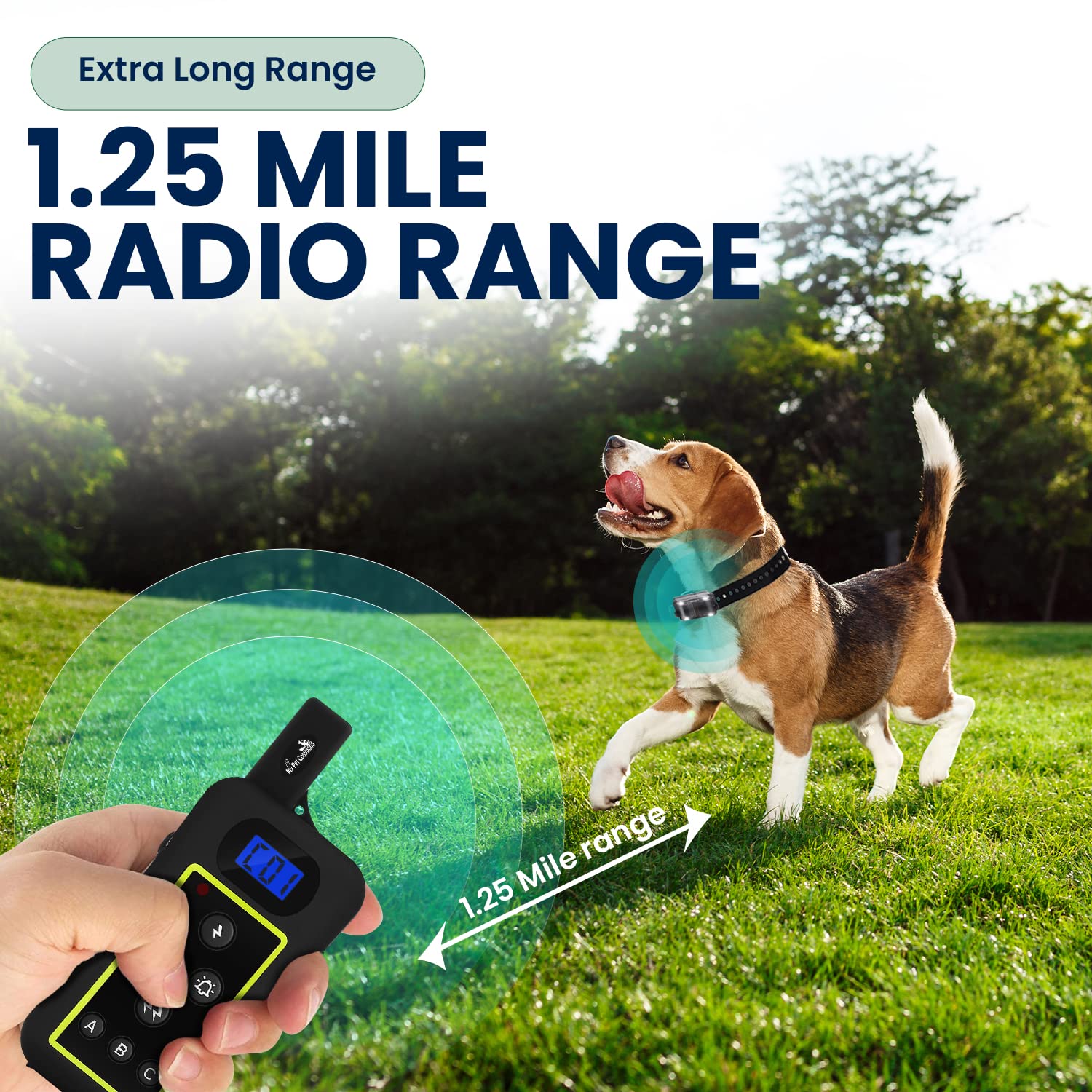 **1.25 Mile Long Range Dog Training Collar - Safe Shock, Vibration & Tone Remote with Flashing Beacon - Waterproof & Rechargeable - Works with Up to 3 Collars - Ideal for Hunting, Obedience & Outdoor Training**