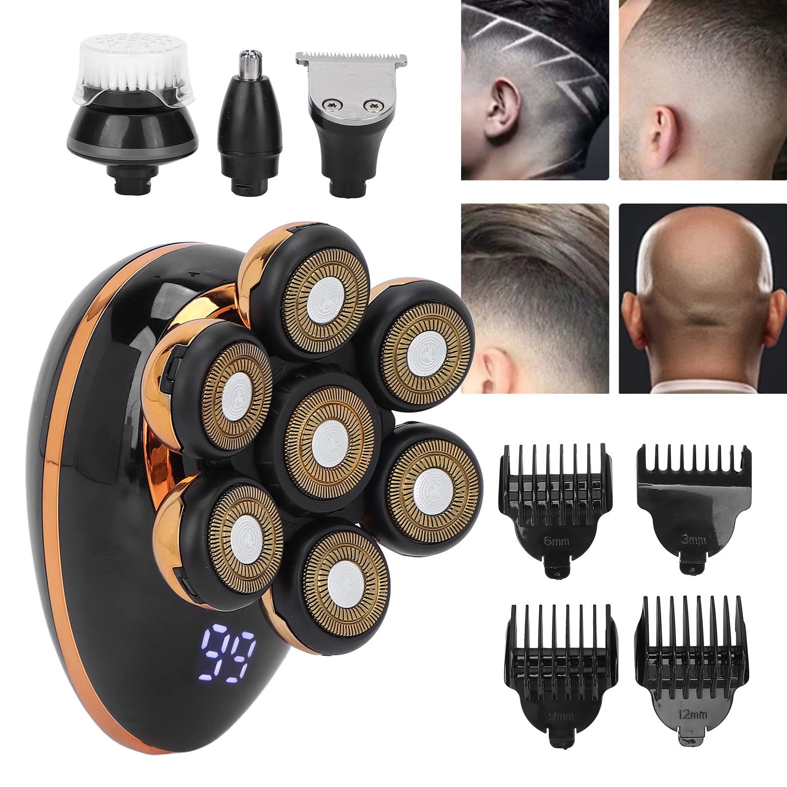 5-in-1 Electric Head Shaver for Men - IPX7 Waterproof Cordless Razor with Trimmer - Perfect Gift for Boyfriend, Father & Elderly - Home, Travel & Gym Use