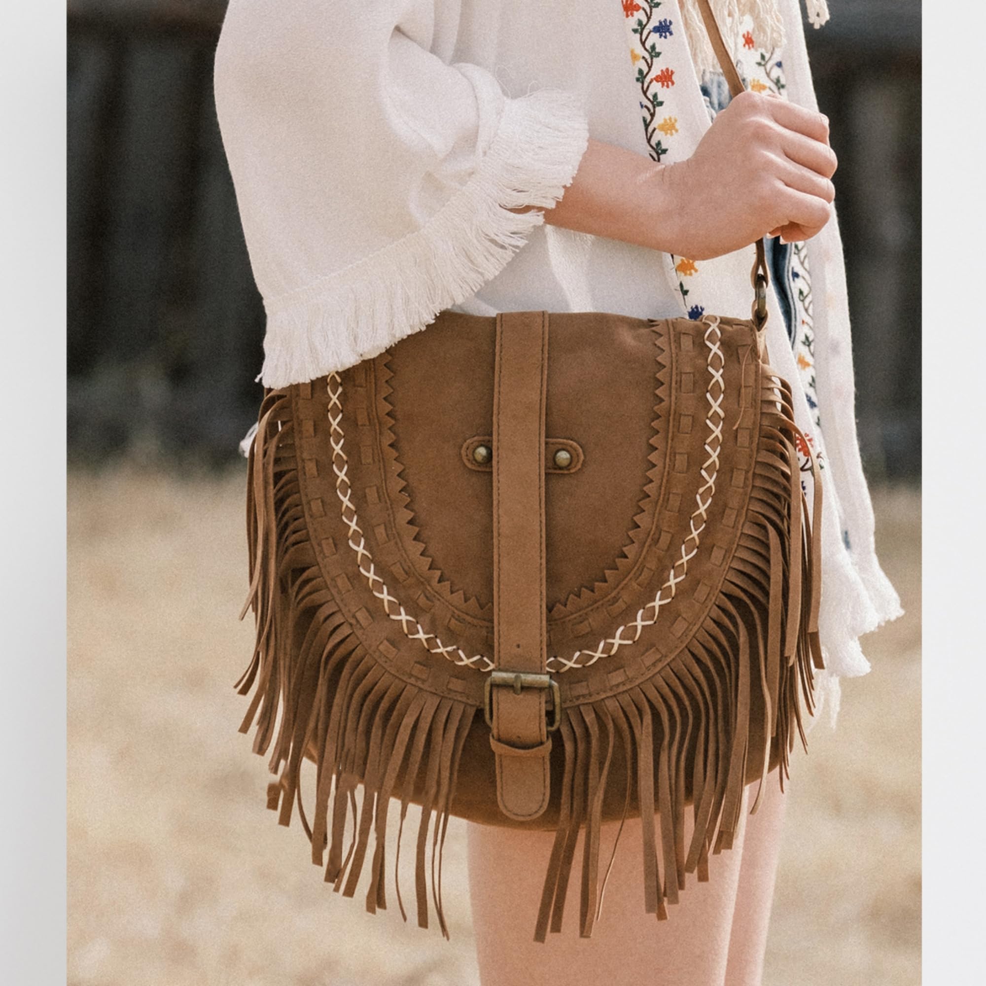 JOLLQUE Women's Suede Crossbody Bag with Tassel - Bohemian Sling Shoulder Purse for Travel, Shopping & Daily Use | Lightweight & Stylish Handbag for Outfits, Work & Casual Wear