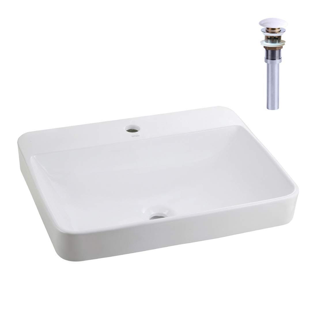 WinZo WZ6123D White Porcelain Rectangular Drop-in Bathroom Vessel Sink - Semi-Recessed Vanity Basin with Pop-Up Drain - Perfect for Modern Bathroom Renovations & Powder Room Upgrades