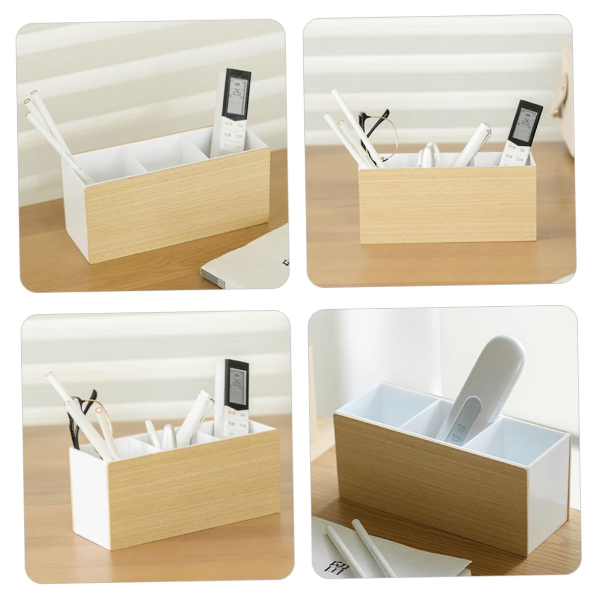 Angoily Wooden Compartment Organizer - Desktop Storage Box for Office, Makeup, Remote Control & More | Perfect for Desk, Vanity & Home Organization