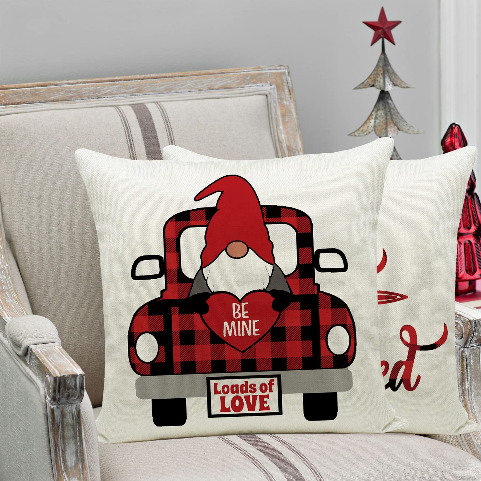 Ueerdand Valentine's Day Pillow Covers 20x20 Inch Set of 4 - Red Truck, Heart Tree & Love Themed Throw Pillow Cases for Home Decor | Perfect for Couples Gifts, Living Room Sofa & Bedroom Decoration