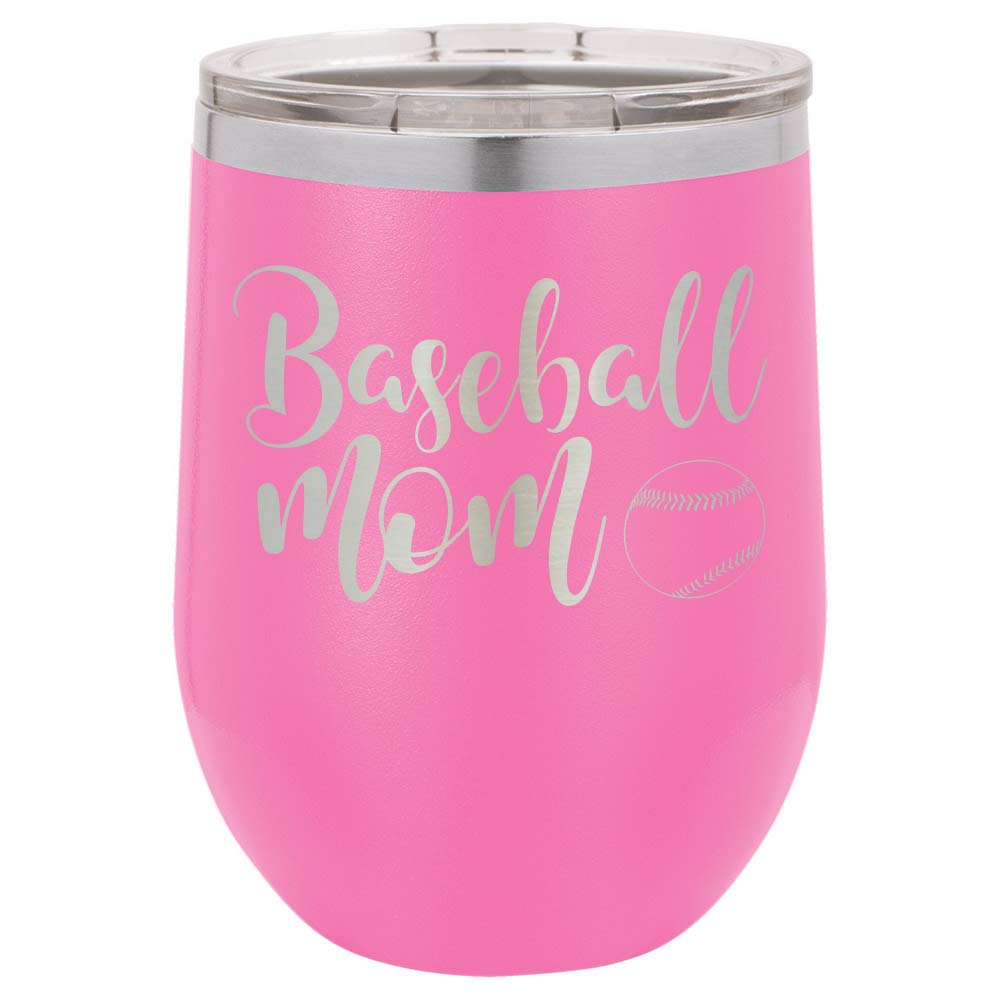 12 oz Pink Baseball Mom Wine Tumbler with Lid - Laser Engraved Insulated Stainless Steel Drink Cup with Funny Quotes | Perfect Mother's Day Gift for Baseball Moms | Great for Games, Tailgating & Everyday Use | OnlyGifts.com