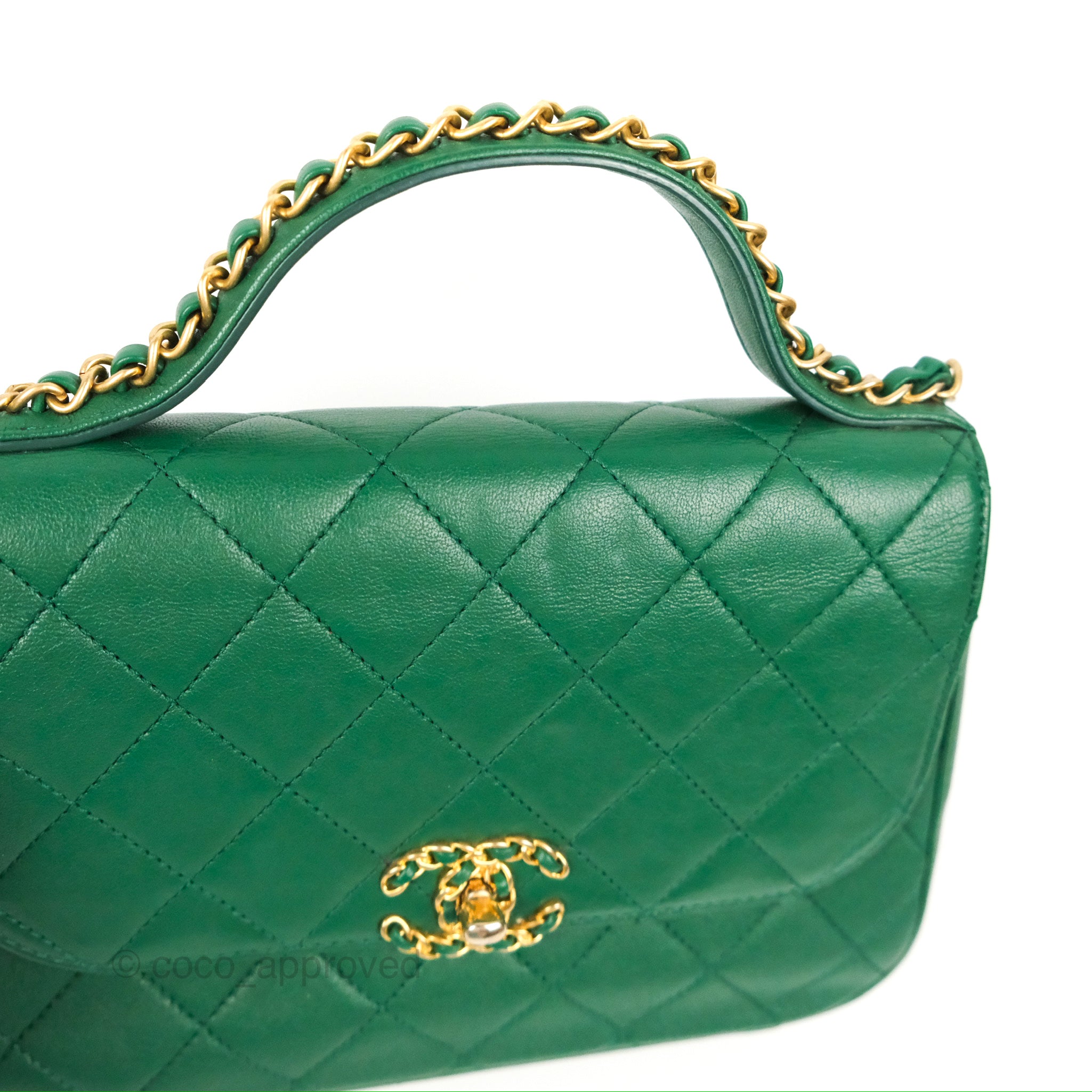 Chanel Chain Infinity Top Handle Bag - Green Lambskin Leather with Aged Gold Hardware - Luxury Crossbody Shoulder Bag for Women, Perfect for Parties, Weddings & Evening Events