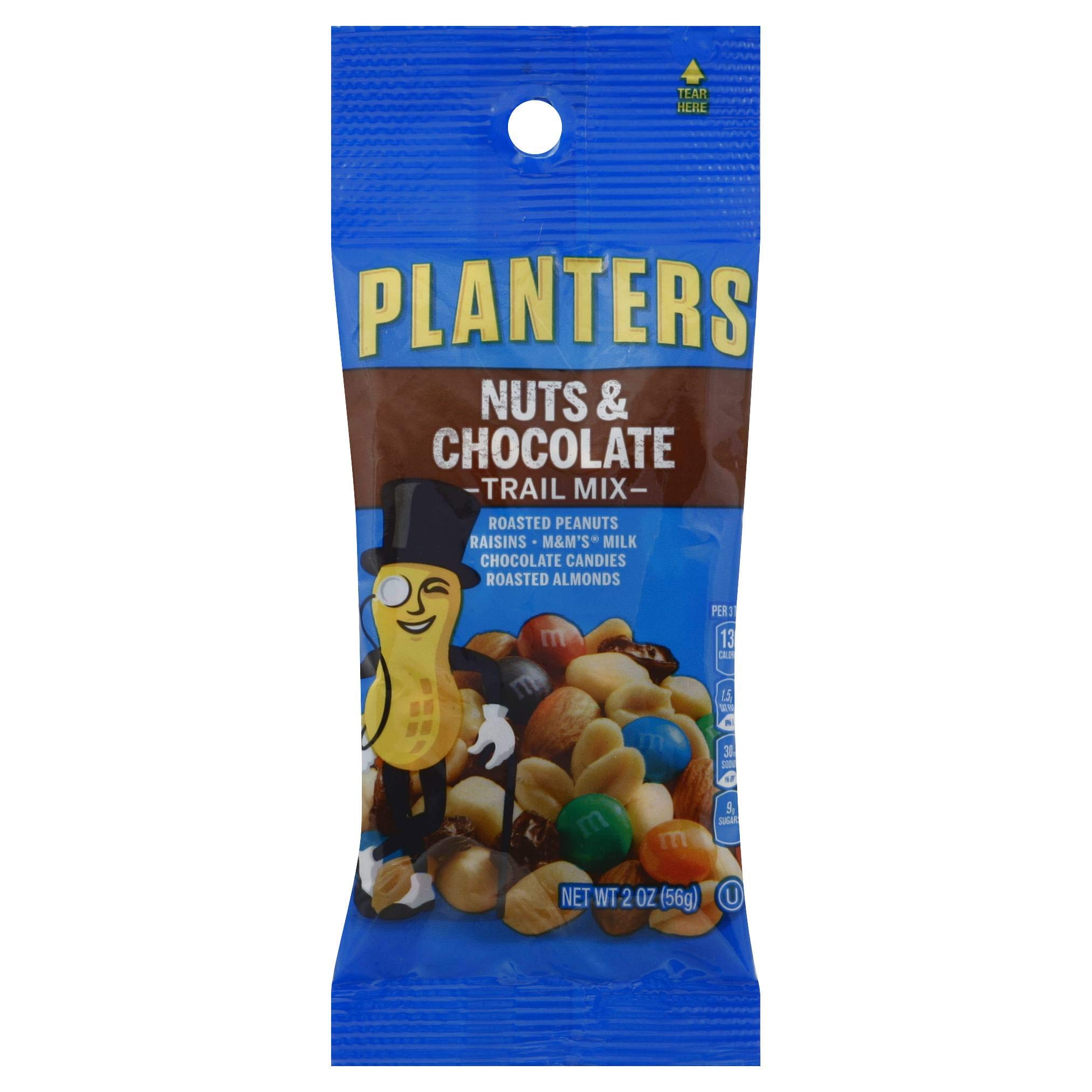 Planters Trail Mix Snack Nuts with Chocolate - 2oz Bags (72 Count Bulk Case) - Healthy On-the-Go Snacks for Hiking, Office & School Lunch