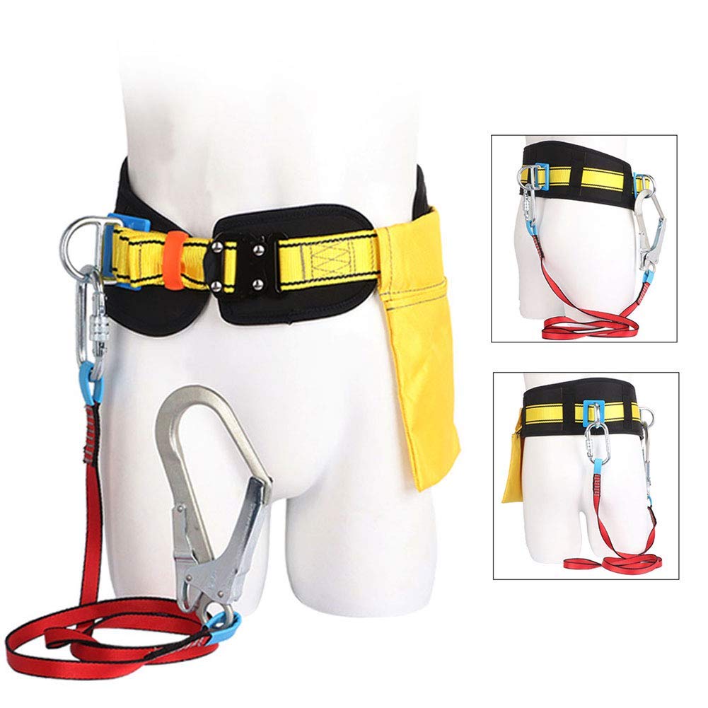 Tree Climbing Harness with Single Hook Lanyard & Storage Bag - Safety Harness for Construction, Fall Protection Gear, Personal Protective Equipment (PPE) - Ideal for Arborists, Roofers & Outdoor Workers