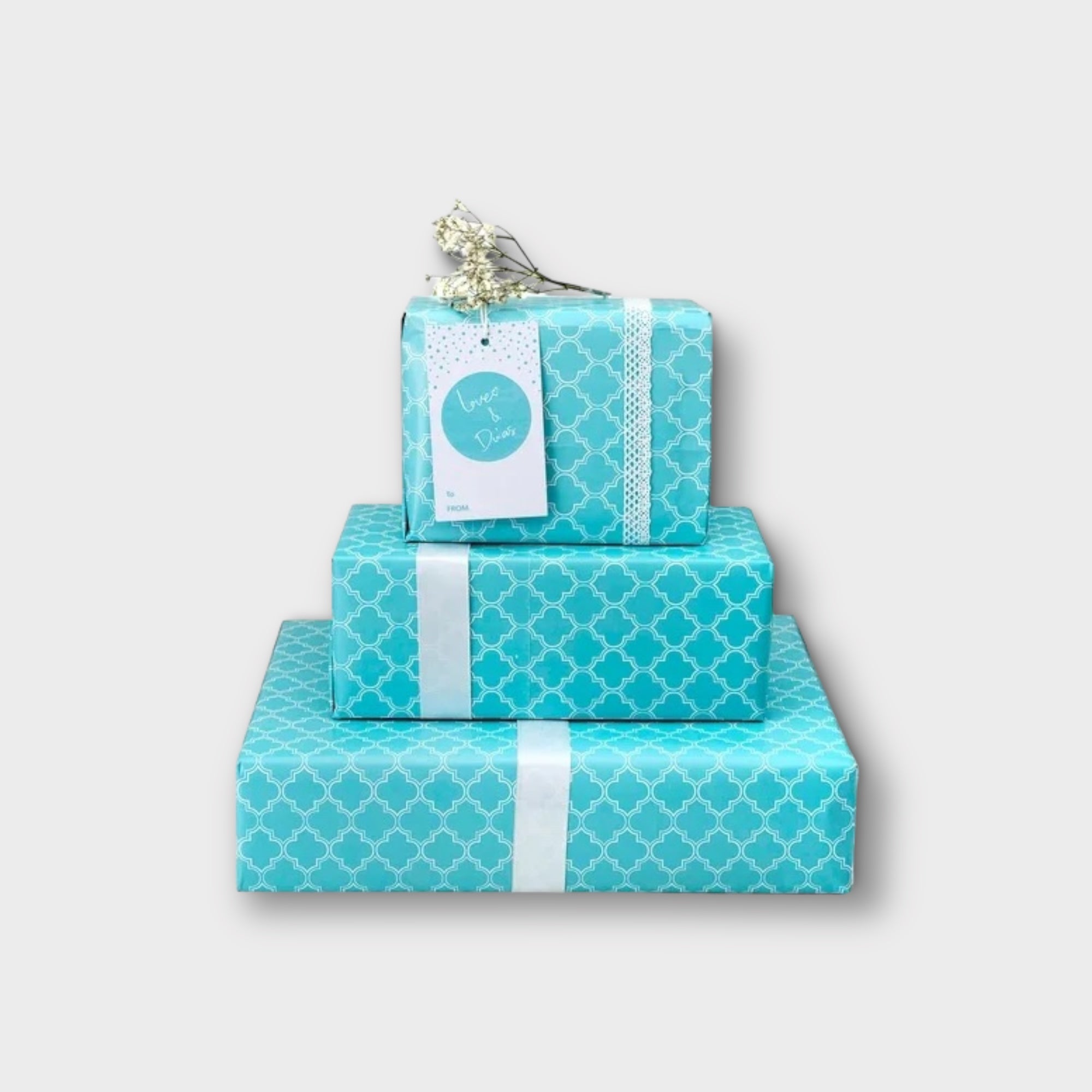 Love & Du'as Aqua Blue Gift Wrapping Paper - Perfect for Birthday, Wedding & Holiday Presents