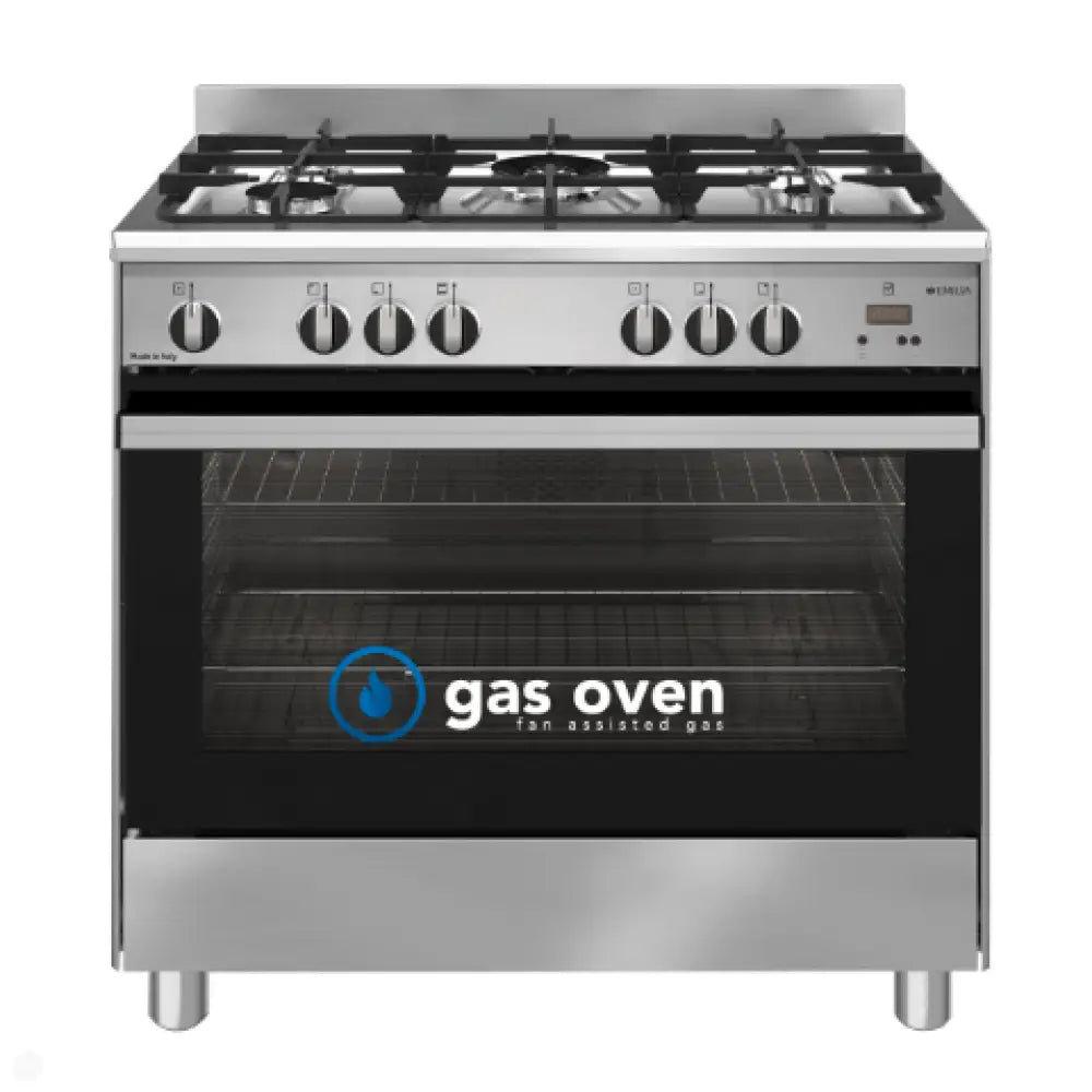 Emilia EM965GG 90cm Stainless Steel Built-In Fan Assisted Gas Oven - Perfect for Home Kitchens, Baking, Roasting & Professional Cooking