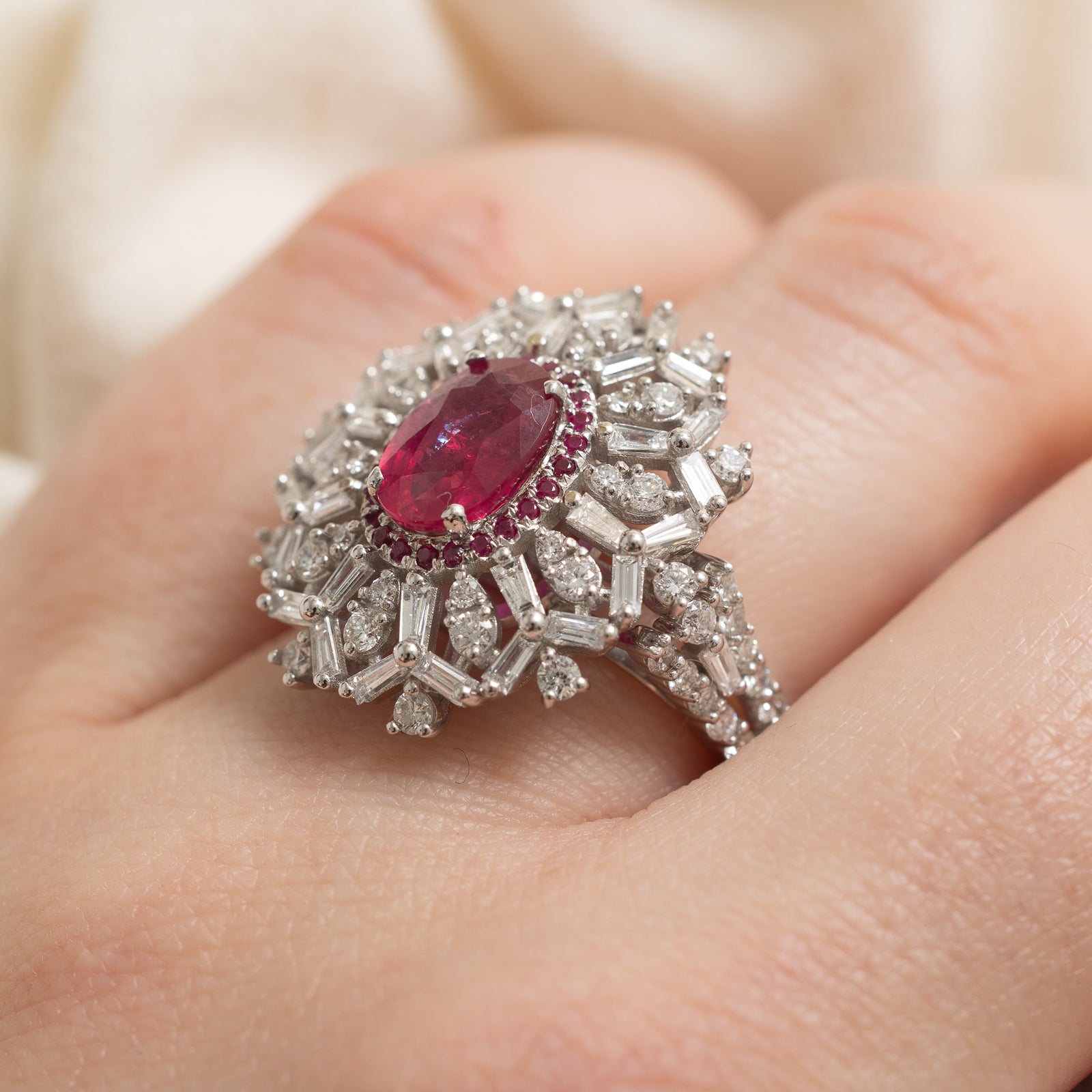 Natural GRS Certified Unheated Ruby and Diamond Cocktail Ring & Pendant Set - 2.16ct Ruby & 1.55ctw Diamonds - Size 6.5 - Elegant Jewelry for Evening Parties, Weddings & Special Occasions