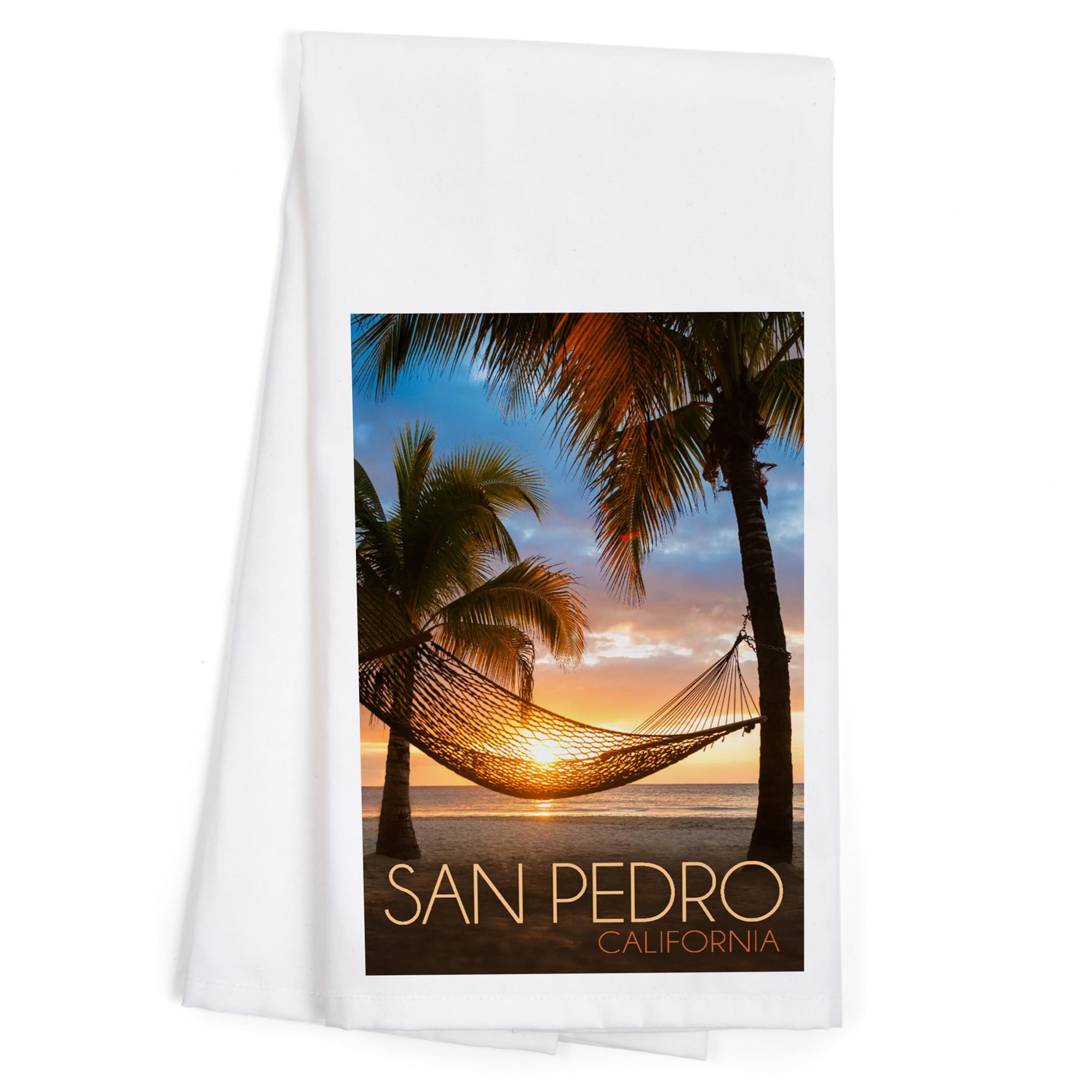 Lantern Press San Pedro California Hammock & Sunset 100% Cotton Tea Towel - Decorative Hand Towel for Kitchen, Home Decor, Housewarming Gift - Perfect for Drying Dishes, Wall Art, or Beach House Decor
