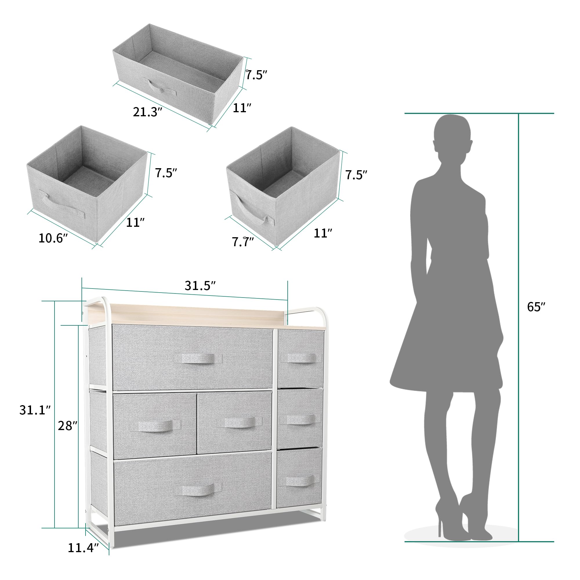 YITAHOME 7-Drawer Fabric Dresser with Shelves - Sturdy Steel Frame & Wooden Top Storage Organizer for Bedroom, Closet & Living Room - Easy Pull Fabric Bins for Home Organization