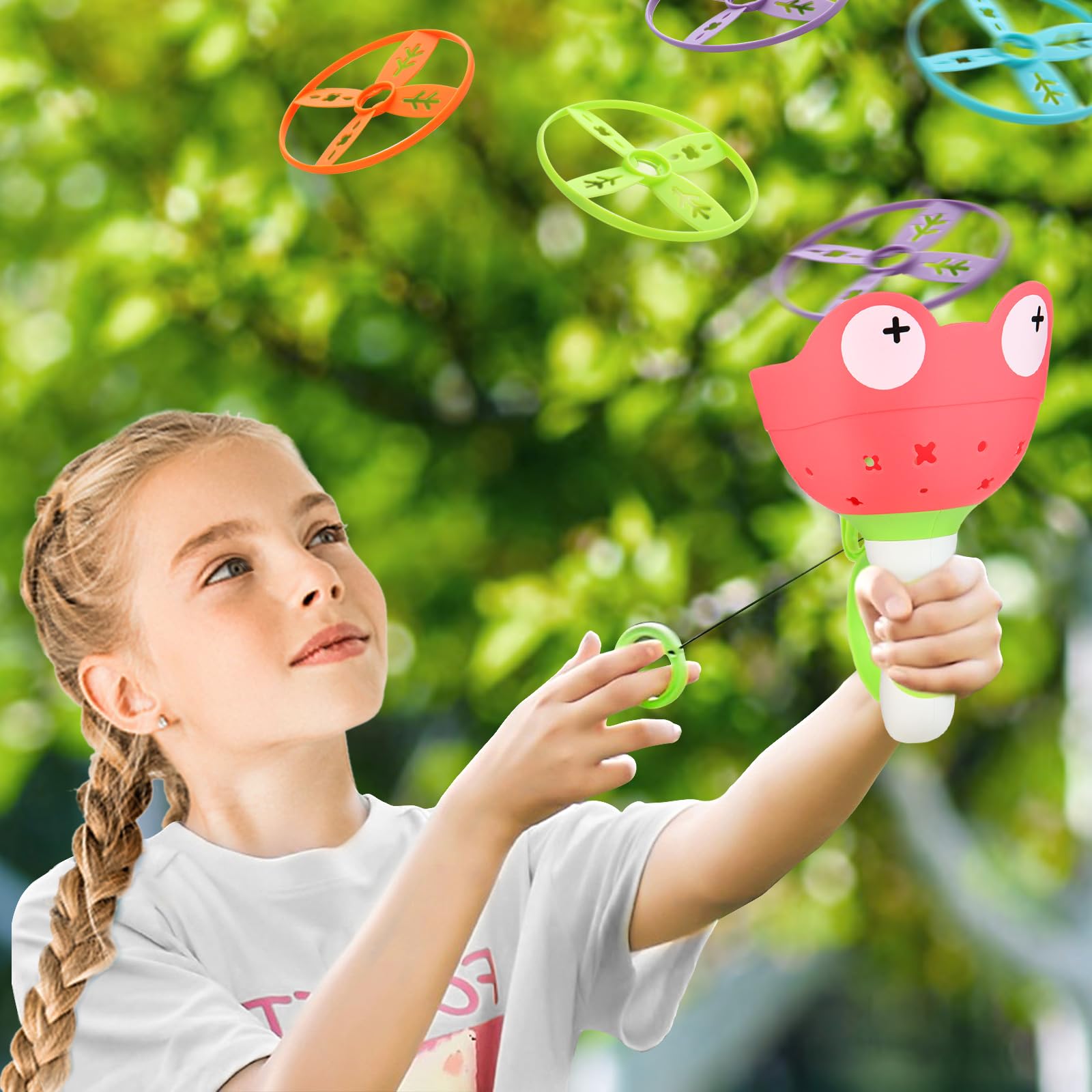 Best Outdoor Flying Disc Launcher Toy for Kids Ages 4-8 - Manual Capture & Catching Game for Boys & Girls - Fun Backyard, Park & Beach Activity - Perfect Christmas, Easter & Birthday Gift for Toddlers 3-5 Years Old