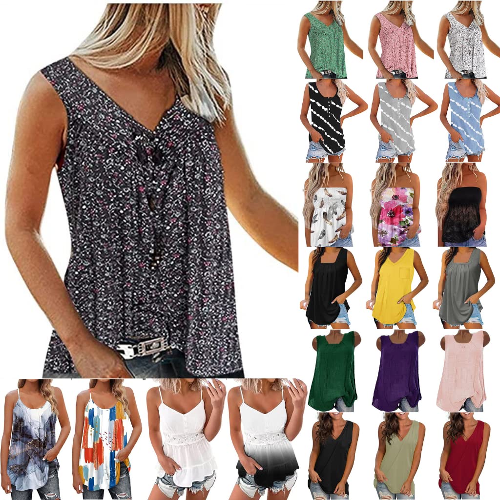 DPTALR Women's Sleeveless Tank Tops - Loose Fit Printed Camisole with Ruffle Hem, Summer Graphic Tee for Casual Wear, Beach Outfits & Layering