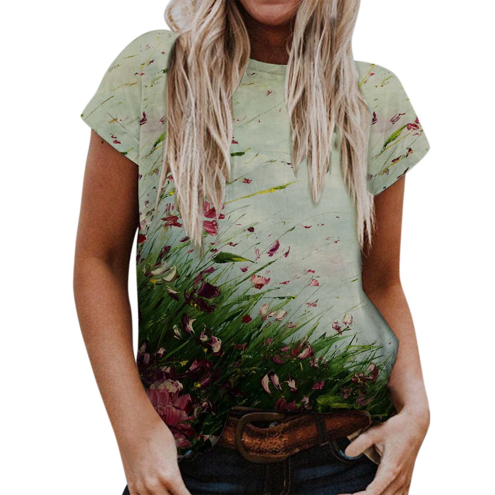 Women's Summer Short Sleeve V-Neck T-Shirt - Gradient Color Loose Fit Casual Blouse for Women | Perfect for Beach, Vacation & Everyday Wear