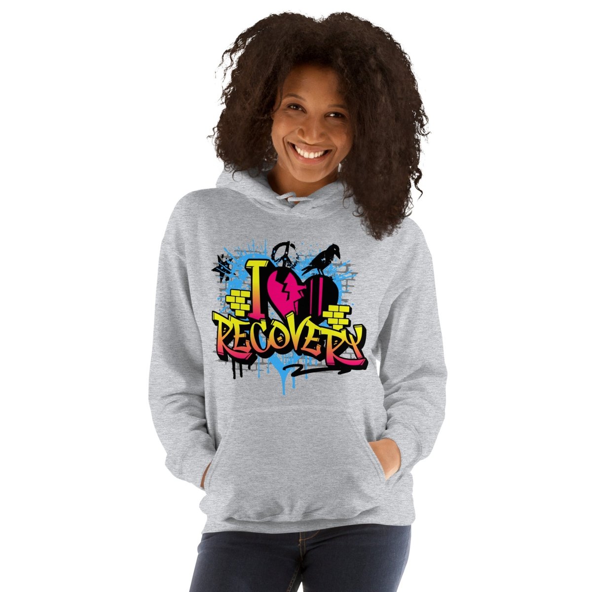 I Heart Recovery Graffiti Hoodie - Trendy Unisex Pullover Sweatshirt for Streetwear & Casual Outfits | Perfect for Urban Fashion, Gym Wear, and Everyday Comfort