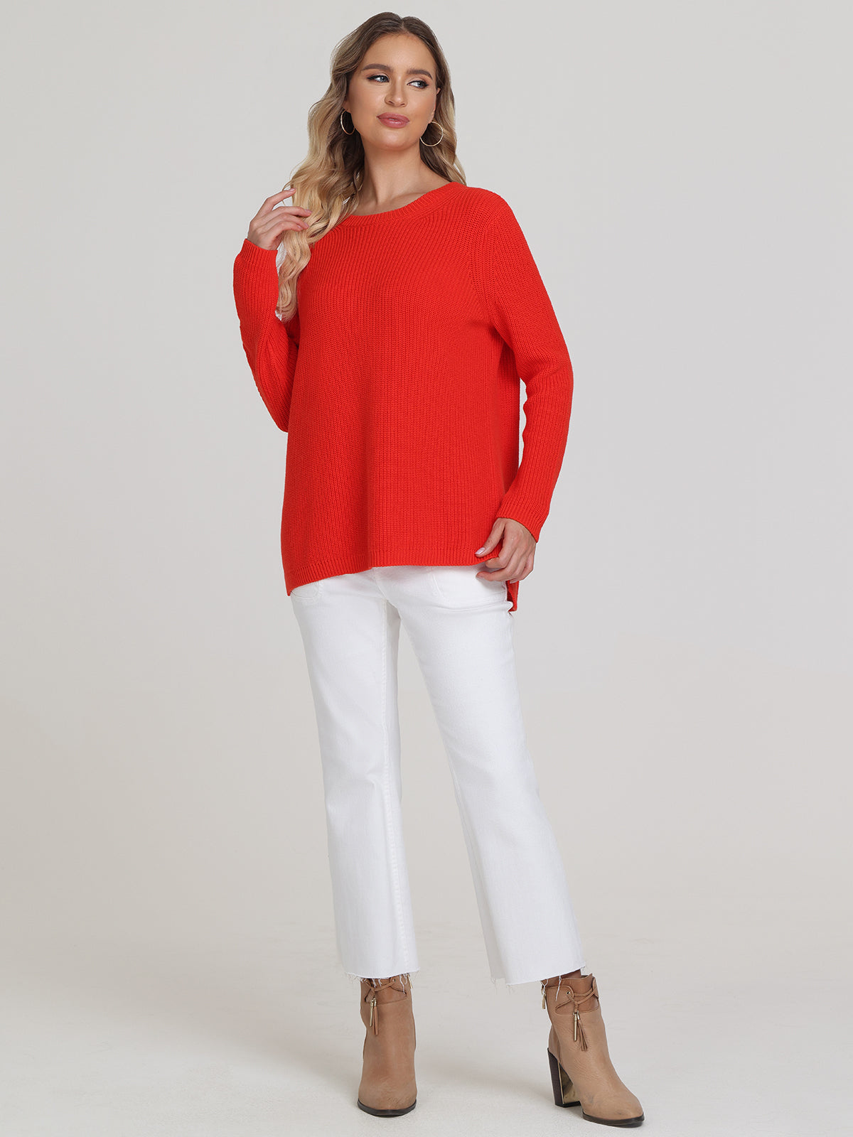 Emma Women's Crewneck Shaker Stitch Cotton Sweater - Soft Casual Pullover for Fall & Winter, Perfect for Office, Dates and Weekend Outings