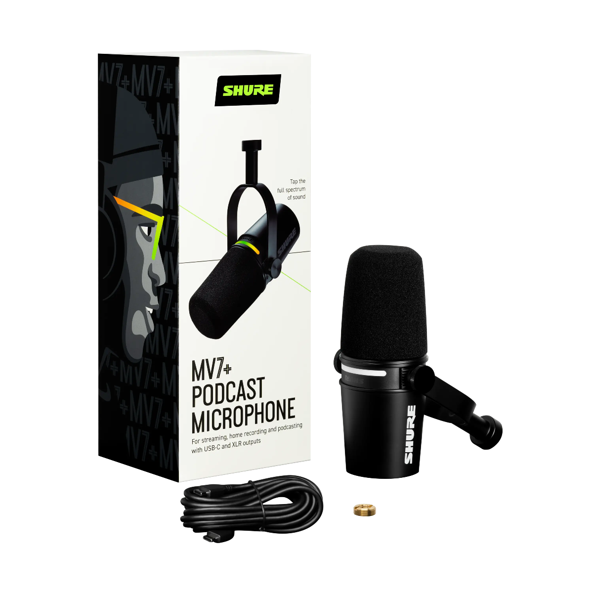 Shure MV7+ USB/XLR Dynamic Podcast Microphone for Streaming, Recording & Voiceovers - Professional Studio-Quality Sound for Podcasters, Gamers & Content Creators