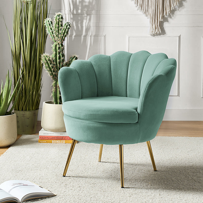 Evelia Velvet Scalloped Barrel Chair - Luxurious Velvet Accent Chair with Curved Back for Living Room, Bedroom & Office - Perfect for Reading Nook, Lounge Area or Home Decor