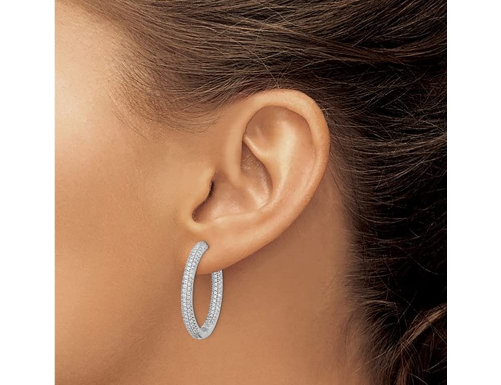1.50 Carat (ctw) Diamond Hinged Hoop Earrings in 14K White Gold - 3mm Thick Elegant Dangle Earrings for Women, Perfect for Weddings, Parties & Special Occasions
