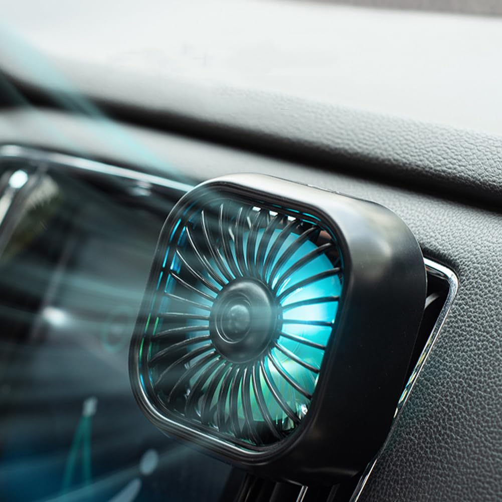 USB Car Air Vent Fan with Color Changing LED Light - 3 Speed Adjustable Cooling Fan for Rear Seat Heat Dissipation - Perfect for Summer Road Trips & Long Drives (Black)