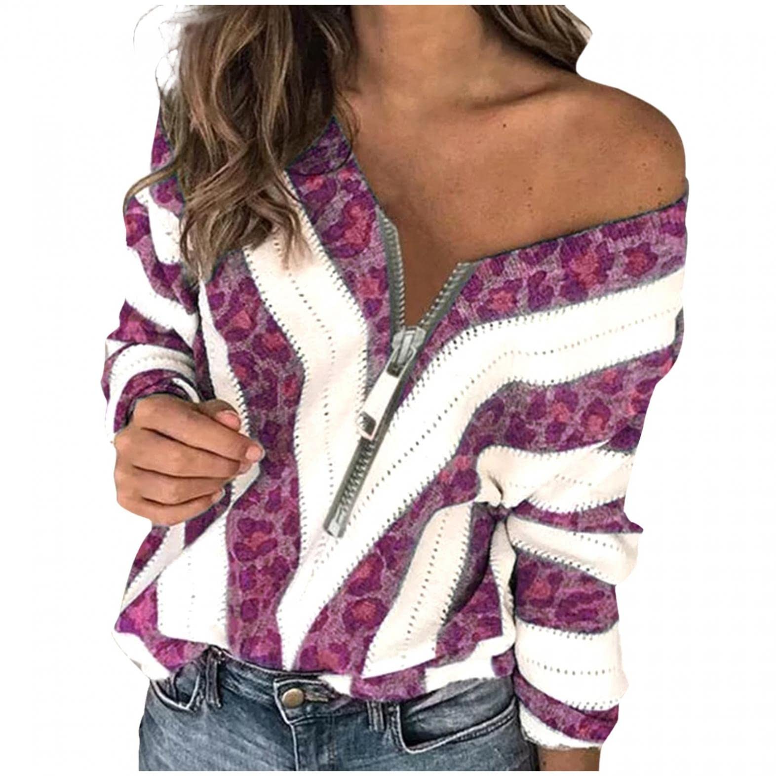 Women's Chunky Knit Oversized V-Neck Pullover Sweater - Color Block Striped Casual Fall Top | Cozy Winter Layering & Stylish Outfit for Work or Weekend