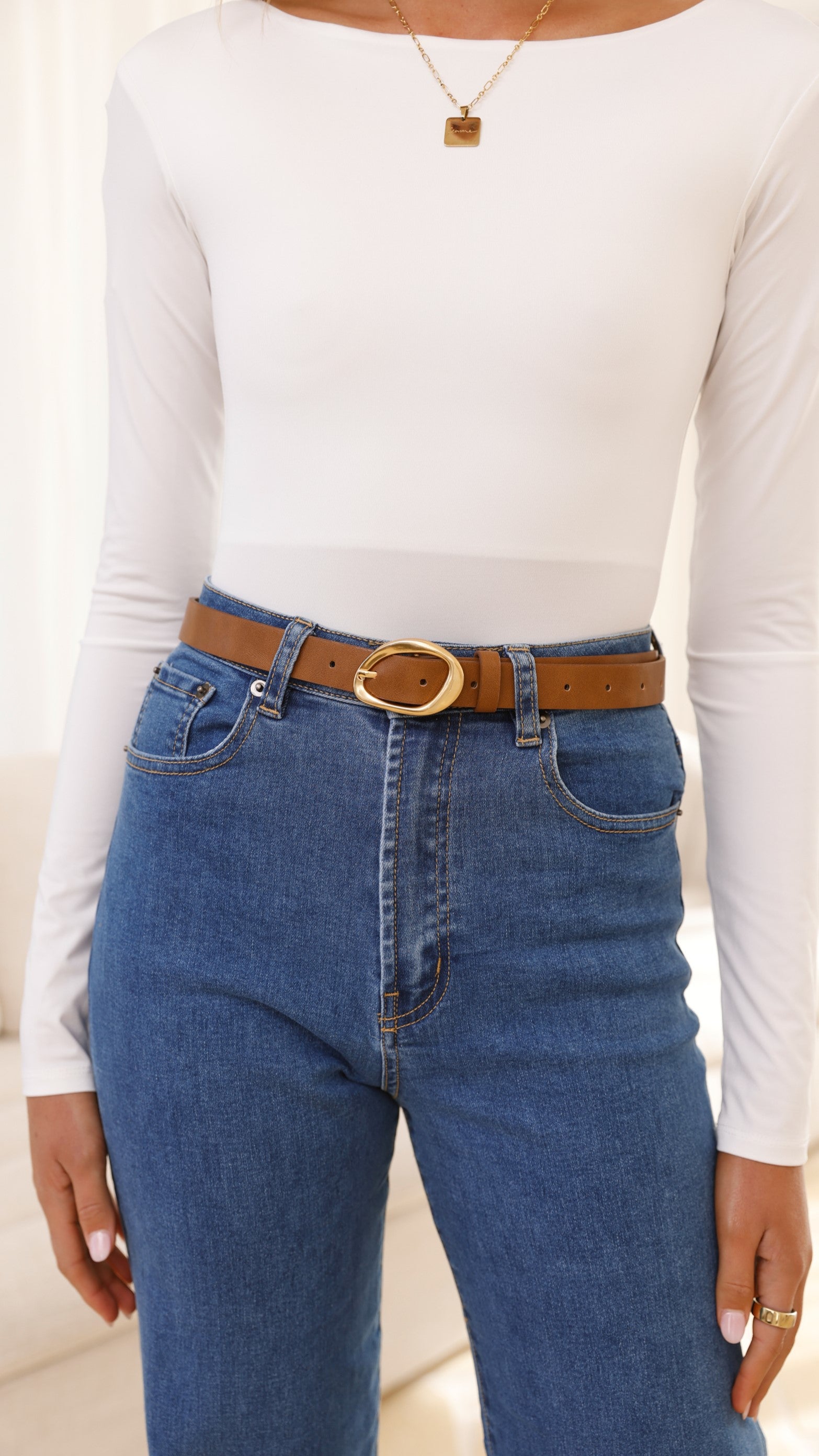 Jacory Genuine Leather Belt for Men - Classic Brown & Gold Buckle - Stylish & Durable Waistband for Casual, Office & Formal Wear