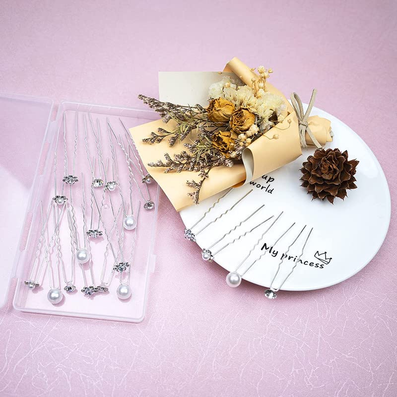 FAMEZA 12 Pcs Silver Rhinestone Pearl Wedding Hair Pins for Brides, Bridesmaids & Women – Elegant Hair Clips for Bridal Updos, Prom & Special Occasions