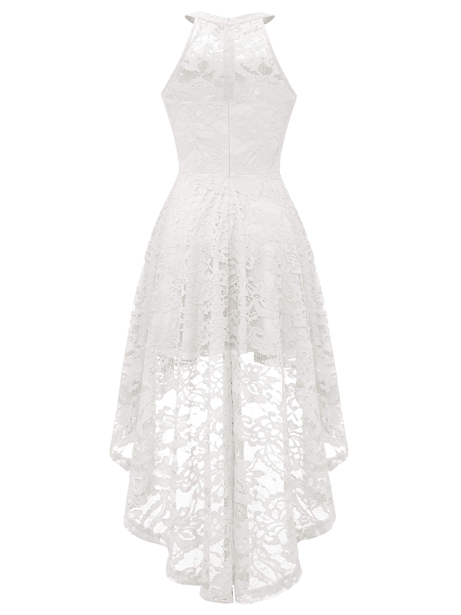 Elegant Halter Lace Cocktail Dress for Women - Wedding Guest & Bridesmaid Party Gown with Sheer Neckline Hi-Lo Hem | Perfect for Formal Events, Evening Parties & Special Occasions