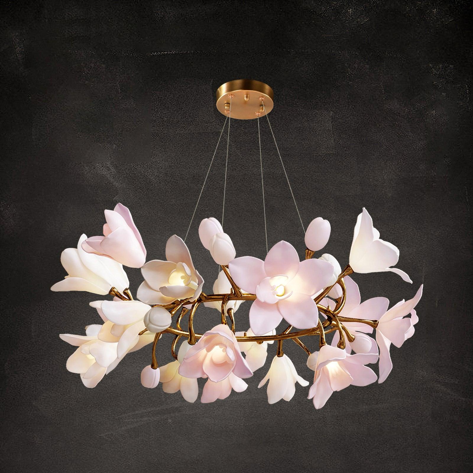 Elegant Circular Blossom Chandelier - Modern Floral Ceiling Light Fixture for Dining Room, Bedroom & Living Room Decor
