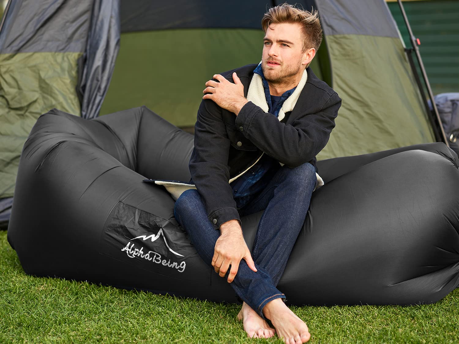 AlphaBeing Inflatable Lounger Air Sofa - Portable Outdoor Couch with Mesh Design & Anti-Leak Technology for Camping, Beach, Picnics, and Backyard Relaxation | Lightweight & Compact Travel Hammock Chair