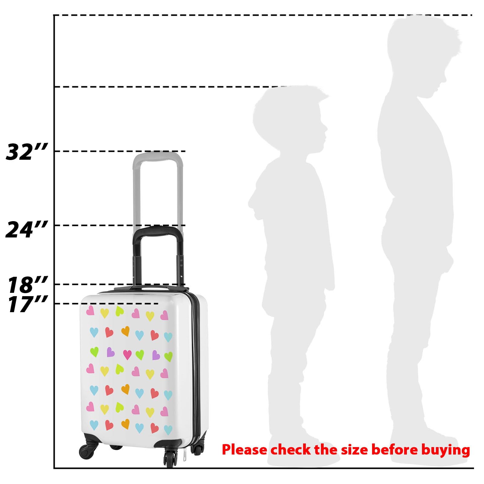 Redbaker 6-Piece Kids Luggage Set - 17 Inch Rolling Suitcase for Girls & Boys with Double Patterns, Perfect Gift for Travel (White Love Style) | Ideal for Family Vacations, School Trips & Sleepovers
