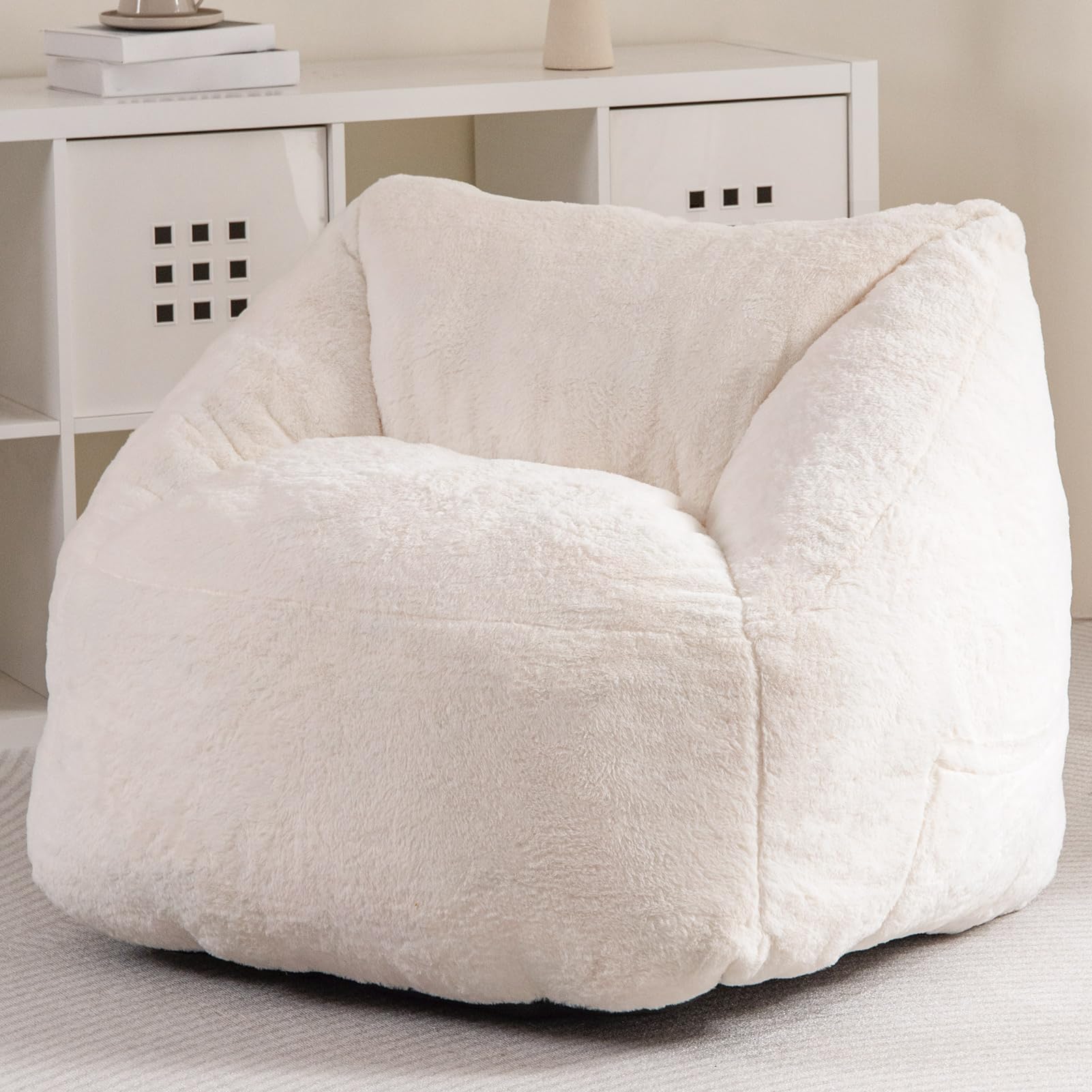 MAXYOYO Bean Bag Chair for Adults, Kids & Teens - Soft Floor Sofa with Handle for Gaming, Reading & Relaxing - Beige - Perfect for Living Room, Bedroom & Game Room