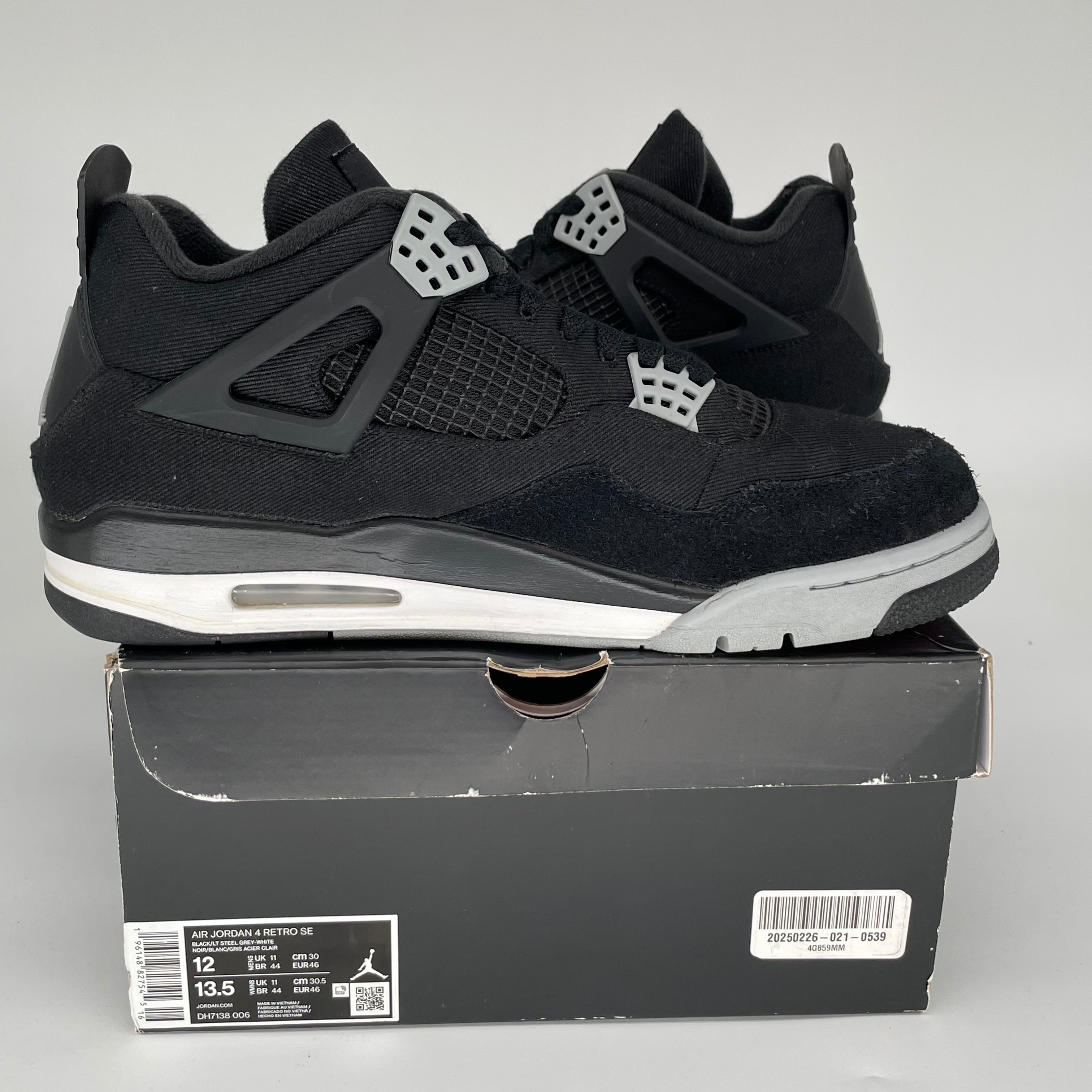 AIR JORDAN 4 Black Canvas Men's Basketball Shoes Size 12 - DH7138-006 | Retro Sneakers for Streetwear & Casual Outfits