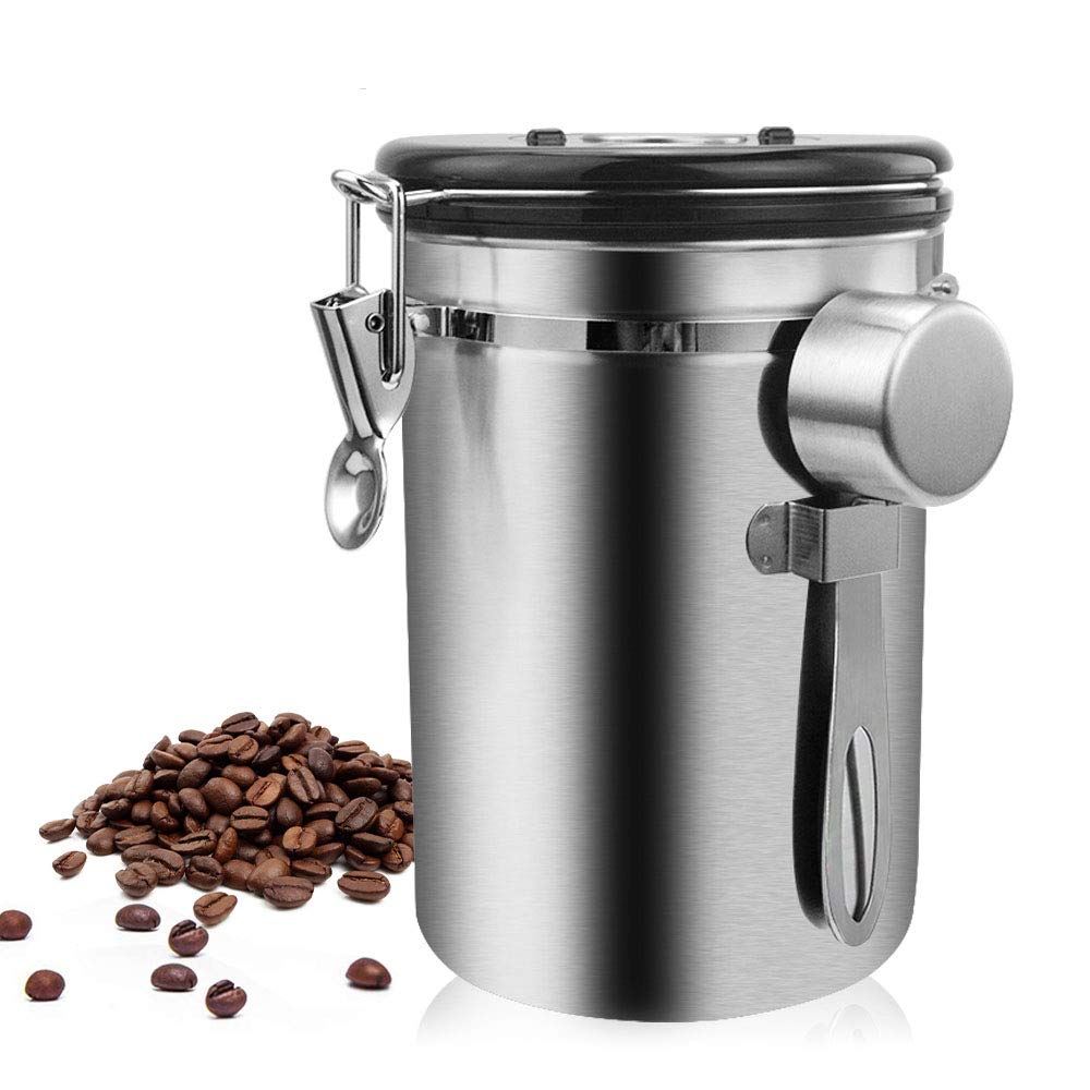 HUOFU Airtight Coffee Canister - Stainless Steel Coffee Bean Storage Container for Freshness - Ideal for Coffee, Sugar, Tea & Dry Food Storage - Perfect for Kitchen, Pantry & Office Use