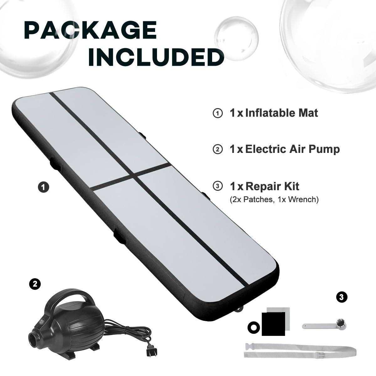 Inflatable Gymnastics Air Tumbling Track Mat - 6ft/10ft/13ft/16ft/20ft Sizes - Portable Training Mat with Electric Pump for Kids & Adults - Perfect for Home Gym, Outdoor Practice, Cheerleading, Yoga & Water Park Activities