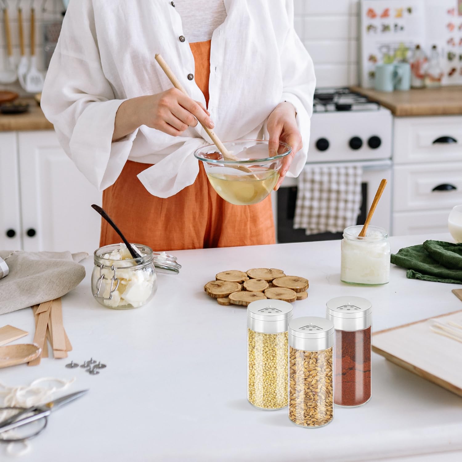 Segarty 6 oz Glass Spice Jars with Shaker Lids - 3 Pack Clear Empty Seasoning Containers for Herbs, Grains, Salt & Pepper - Adjustable Pour Holes - Perfect for Kitchen, Pantry & Spice Organization